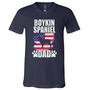 Boykin Spaniel Dad Dog Lover American Us Flag V-Neck T-Shirt