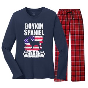 Boykin Spaniel Dad Dog Lover American Us Flag Women's Long Sleeve Flannel Pajama Set 