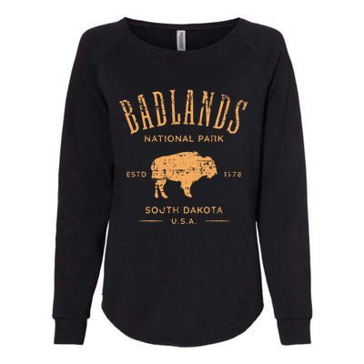 Badlands South Dakota Bison Distressed Design Womens California Wash Sweatshirt