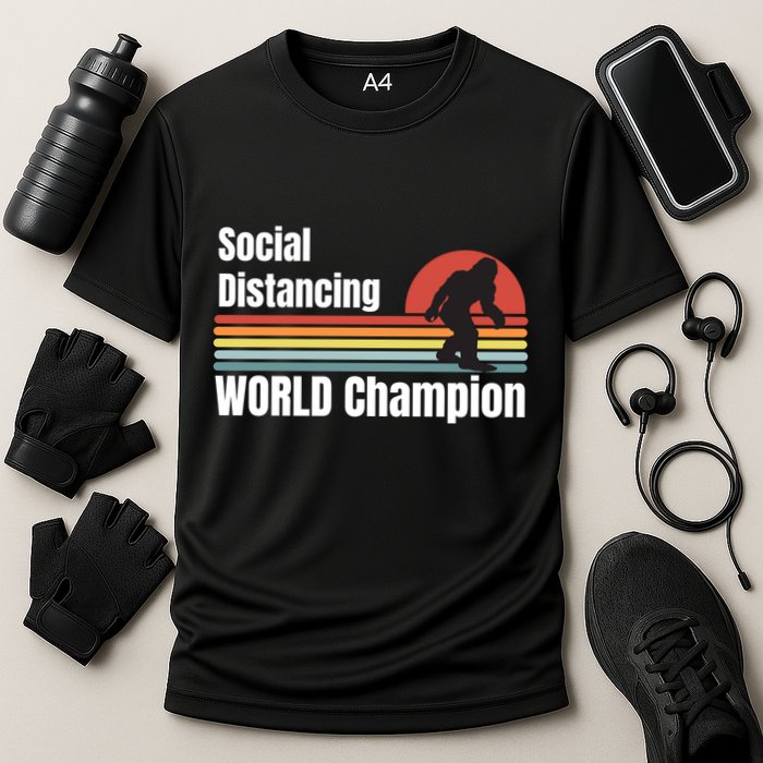 Bigfoot Social Distancing Champion, Funny Bigfoot Meme Cooling Performance Crew T-Shirt