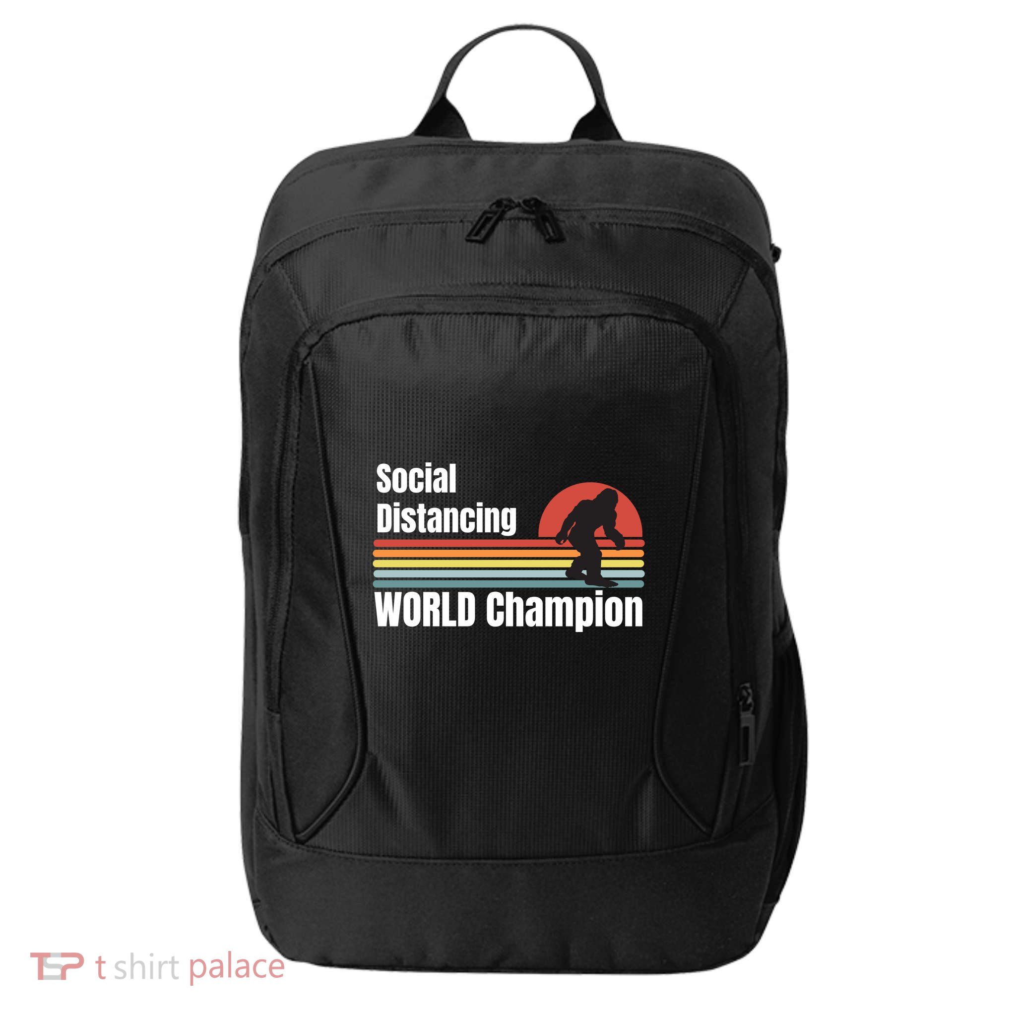 Bigfoot Social Distancing Champion, Funny Bigfoot Meme City Backpack
