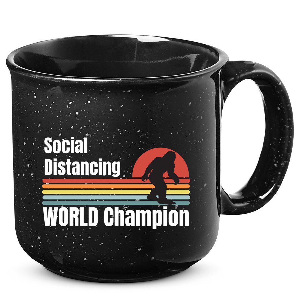 Bigfoot Social Distancing Champion, Funny Bigfoot Meme 15oz Campfire Ceramic Mug