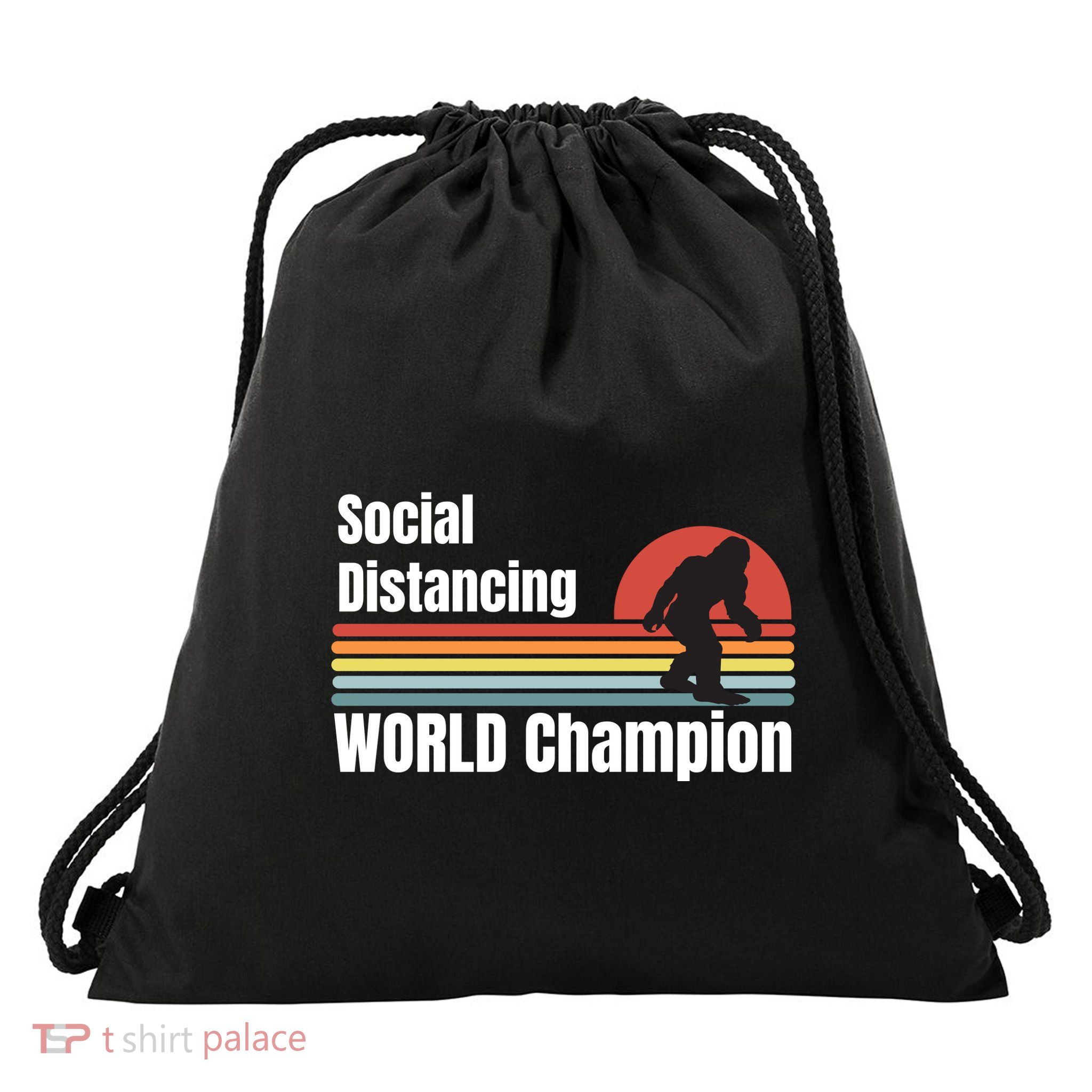 Bigfoot Social Distancing Champion, Funny Bigfoot Meme Drawstring Bag