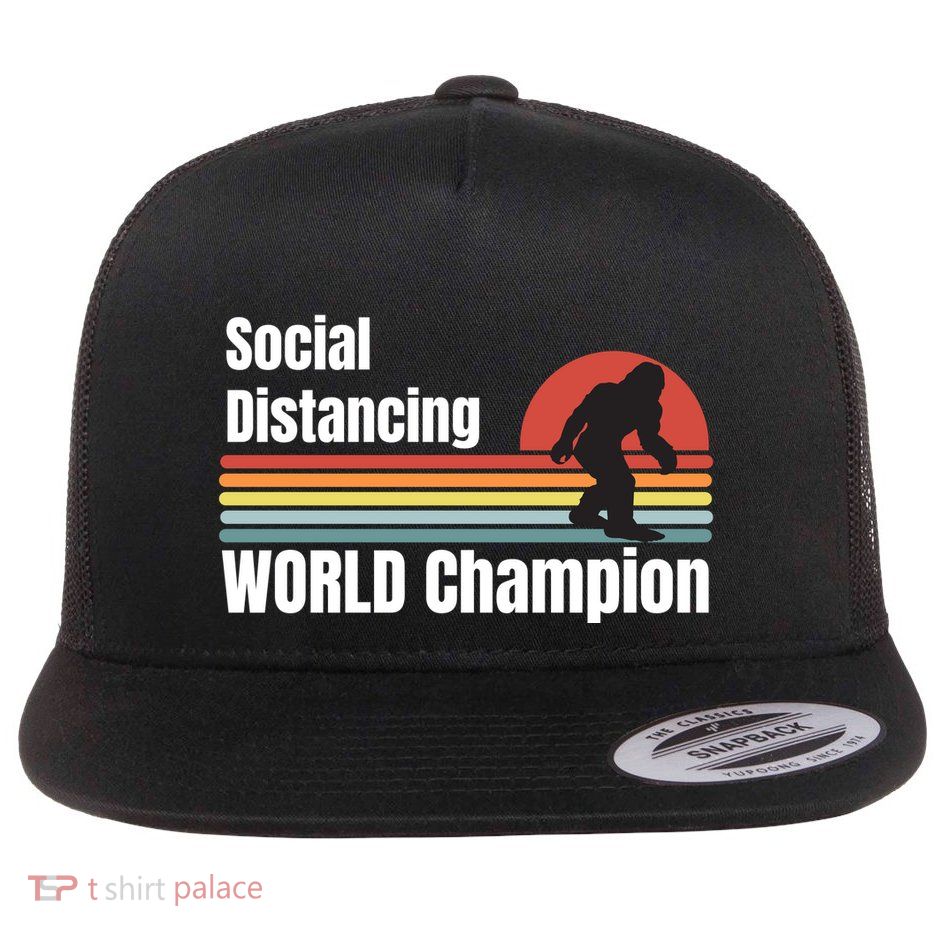 Bigfoot Social Distancing Champion, Funny Bigfoot Meme Flatbill Hat