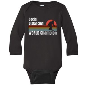 Bigfoot Social Distancing Champion, Funny Bigfoot Meme Baby Long Sleeve Bodysuit