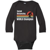 Bigfoot Social Distancing Champion, Funny Bigfoot Meme Baby Long Sleeve Bodysuit