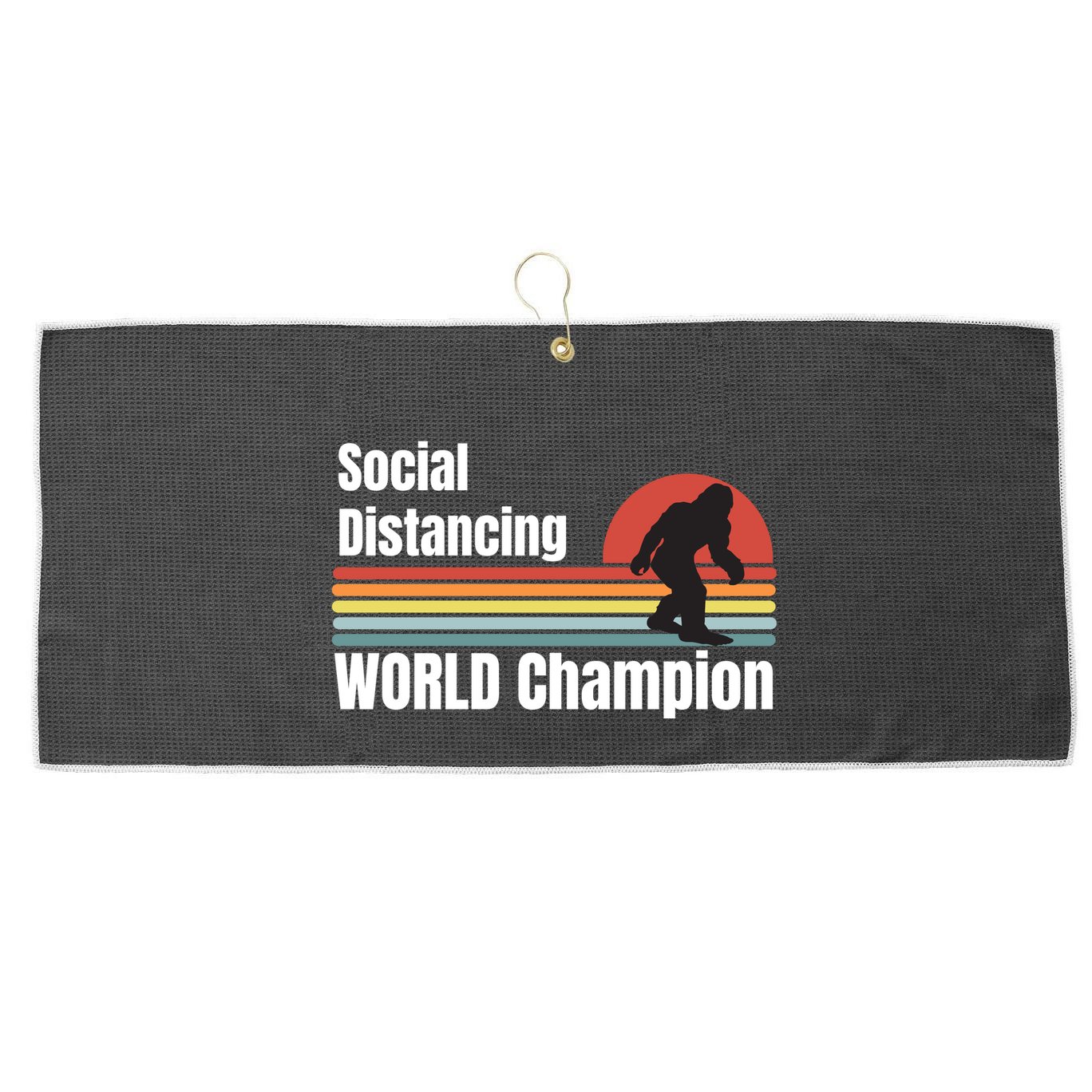 Bigfoot Social Distancing Champion, Funny Bigfoot Meme Large Microfiber Waffle Golf Towel