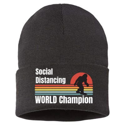 Bigfoot Social Distancing Champion, Funny Bigfoot Meme Sustainable Knit Beanie