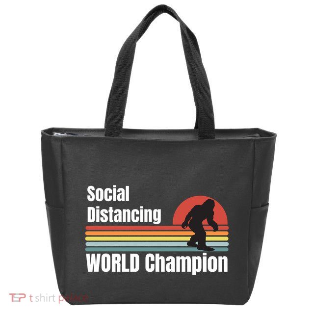 Bigfoot Social Distancing Champion, Funny Bigfoot Meme Zip Tote Bag