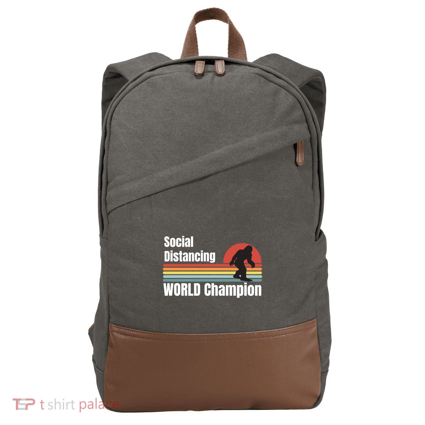Bigfoot Social Distancing Champion, Funny Bigfoot Meme Cotton Canvas Backpack
