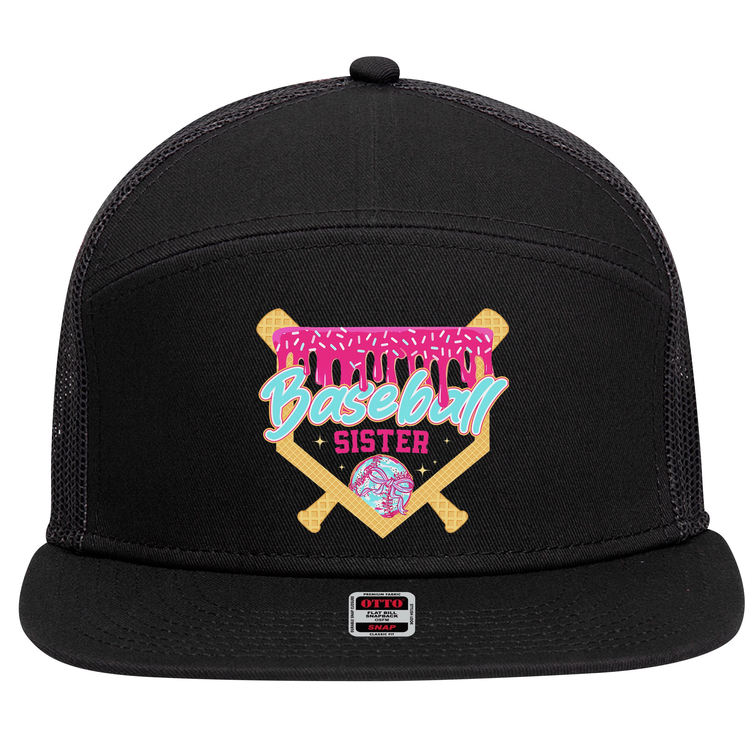 Baseball Sister Drip Ice Cream Baseball Game Day 7 Panel Mesh Trucker Snapback Hat