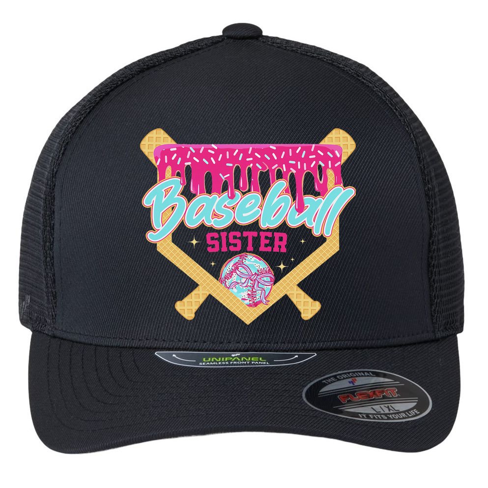 Baseball Sister Drip Ice Cream Baseball Game Day Flexfit Unipanel Trucker Cap