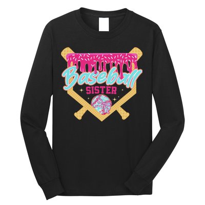 Baseball Sister Drip Ice Cream Baseball Game Day Long Sleeve Shirt