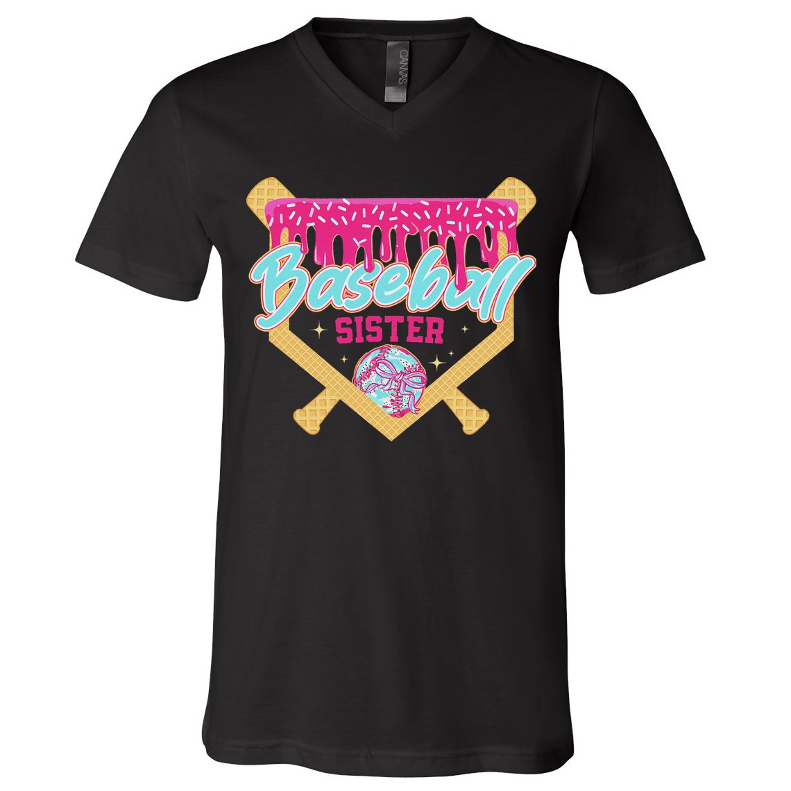 Baseball Sister Drip Ice Cream Baseball Game Day V-Neck T-Shirt