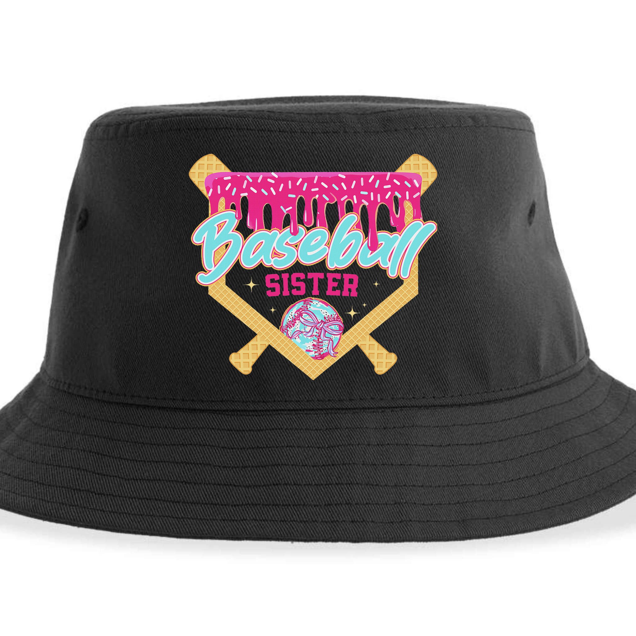 Baseball Sister Drip Ice Cream Baseball Game Day Sustainable Bucket Hat