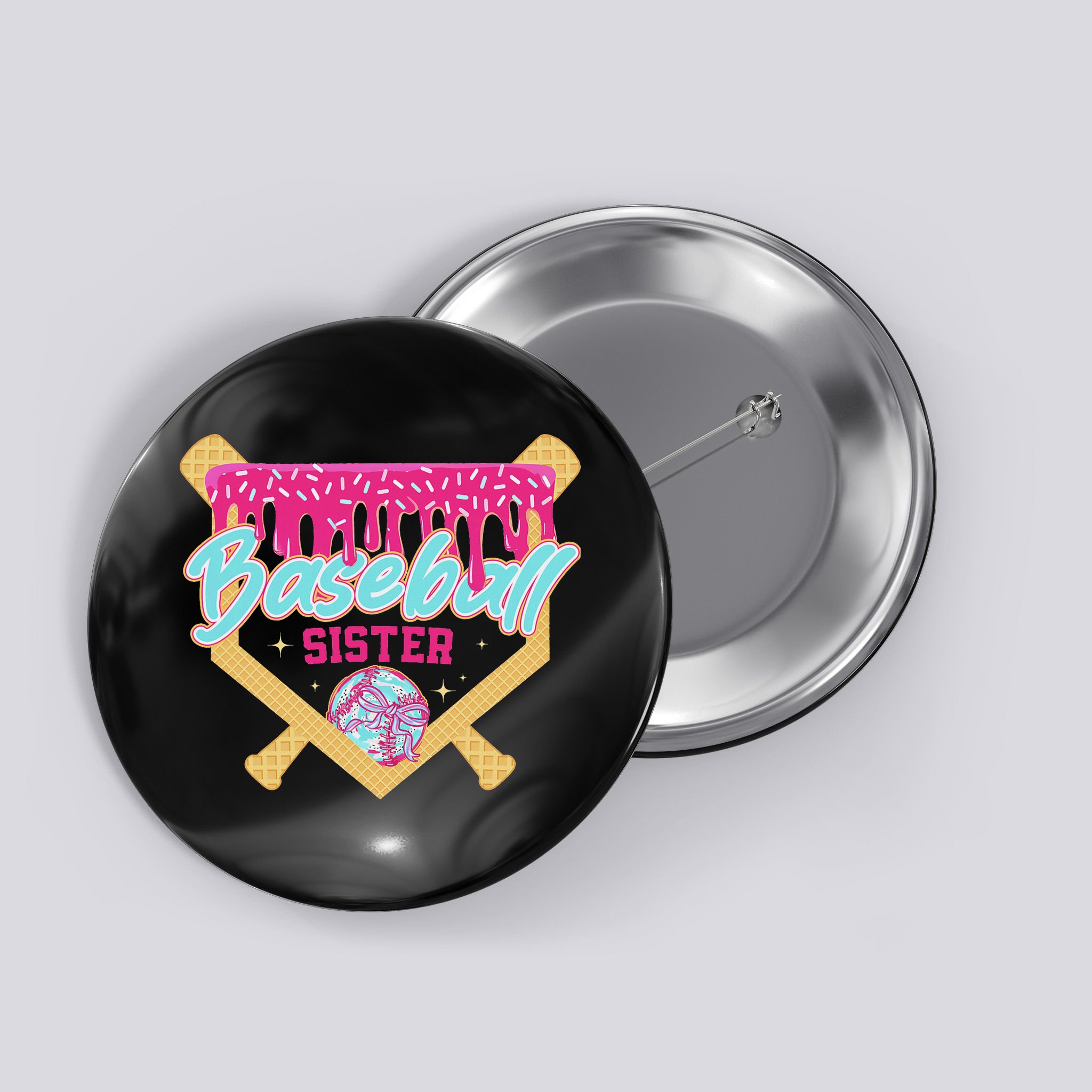 Baseball Sister Drip Ice Cream Baseball Game Day Button