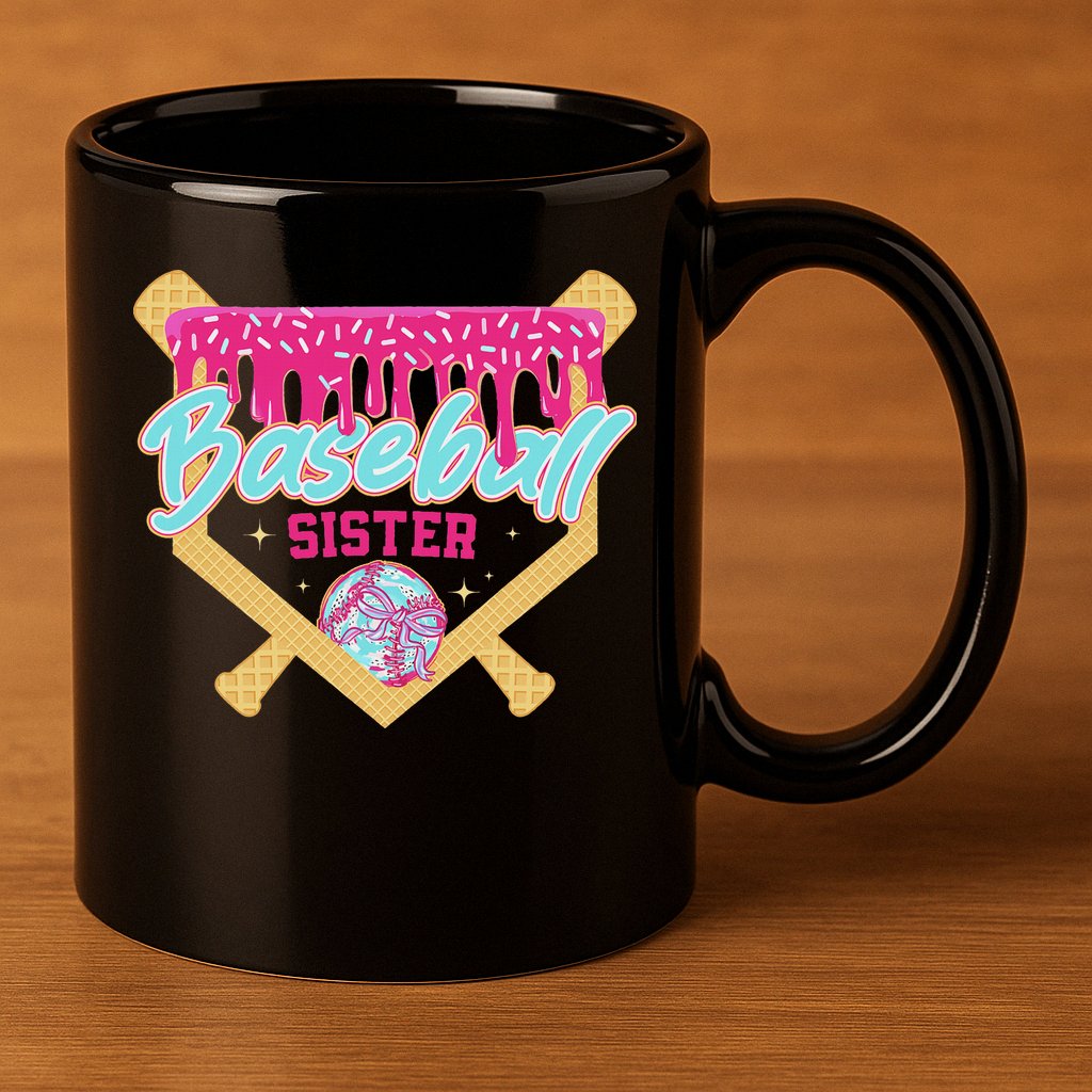 Baseball Sister Drip Ice Cream Baseball Game Day 11oz C Handle Ceramic Mug