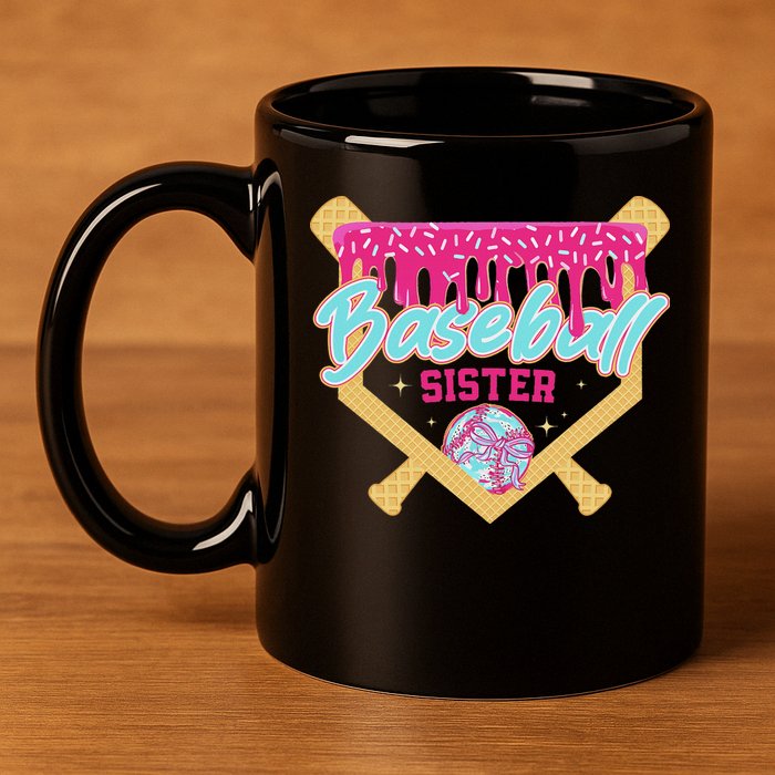 Baseball Sister Drip Ice Cream Baseball Game Day 11oz C Handle Ceramic Mug