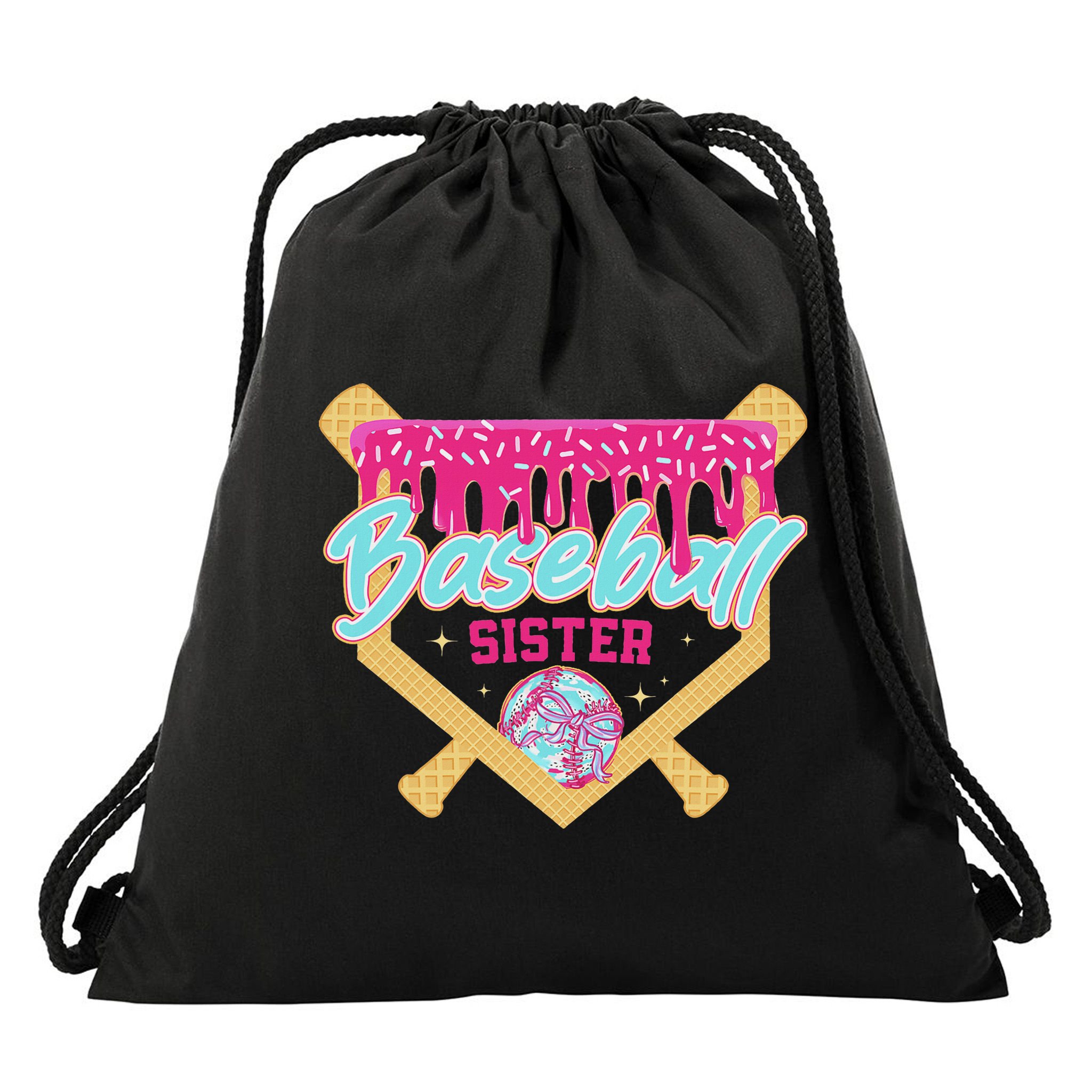 Baseball Sister Drip Ice Cream Baseball Game Day Drawstring Bag
