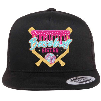 Baseball Sister Drip Ice Cream Baseball Game Day Flat Bill Trucker Hat