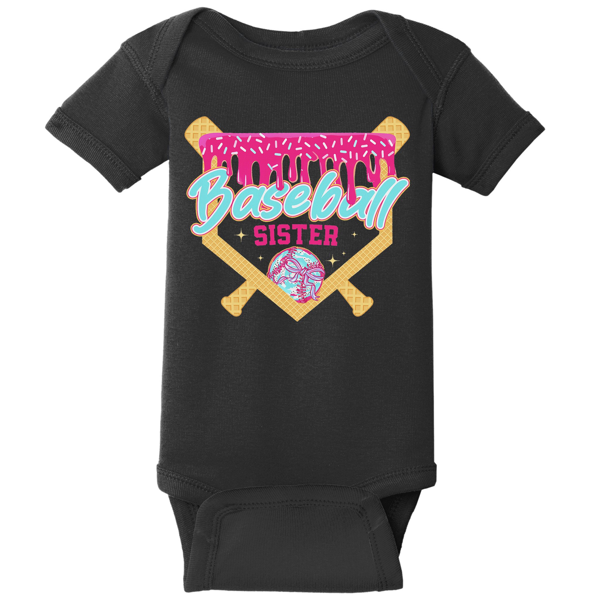 Baseball Sister Drip Ice Cream Baseball Game Day Baby Bodysuit