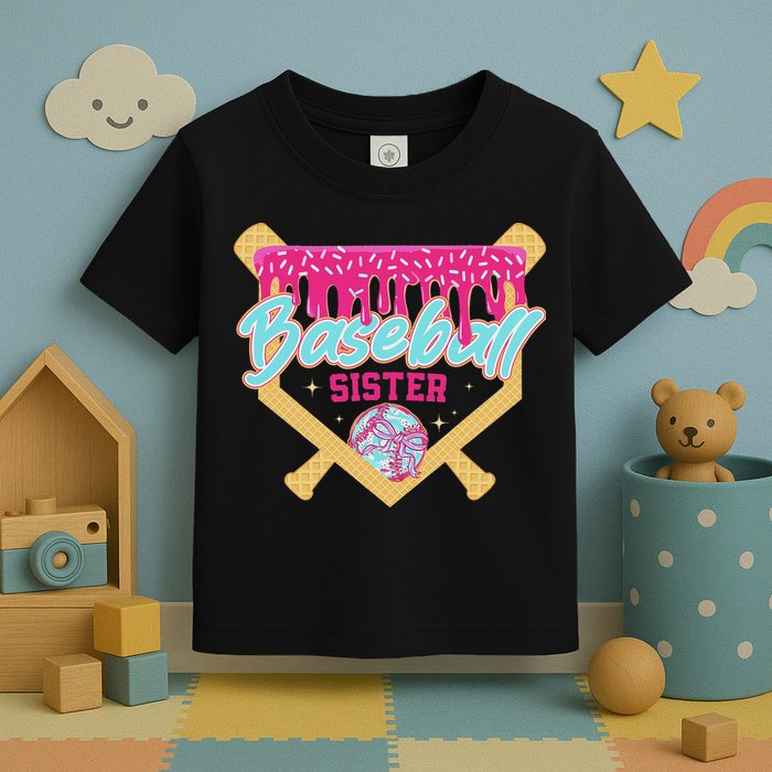 Baseball Sister Drip Ice Cream Baseball Game Day Toddler T-Shirt