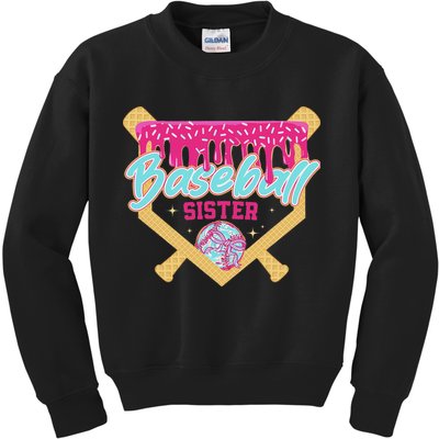 Baseball Sister Drip Ice Cream Baseball Game Day Kids Sweatshirt