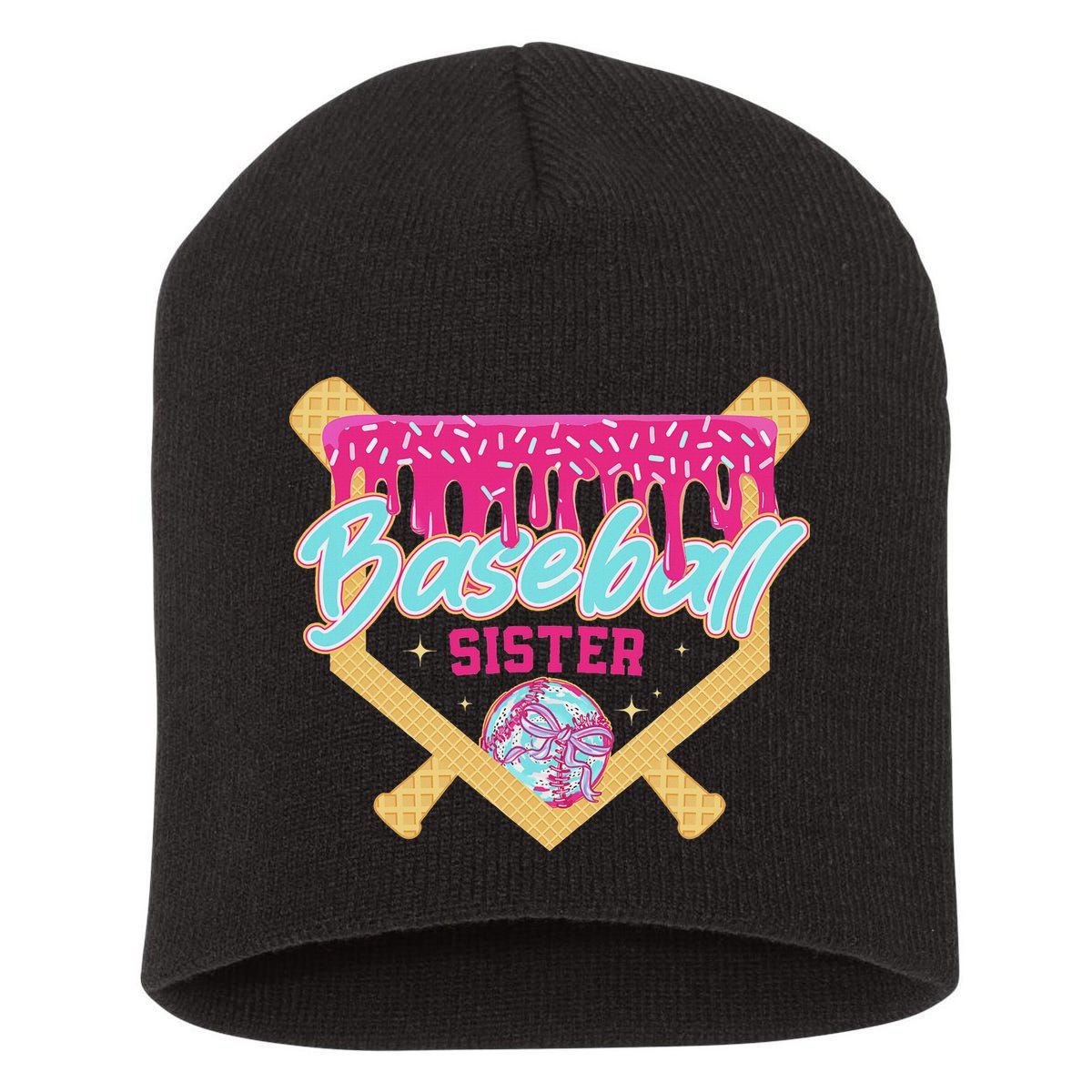 Baseball Sister Drip Ice Cream Baseball Game Day Short Acrylic Beanie