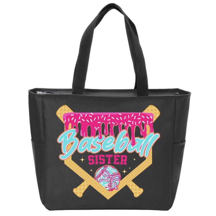 Baseball Sister Drip Ice Cream Baseball Game Day Zip Tote Bag