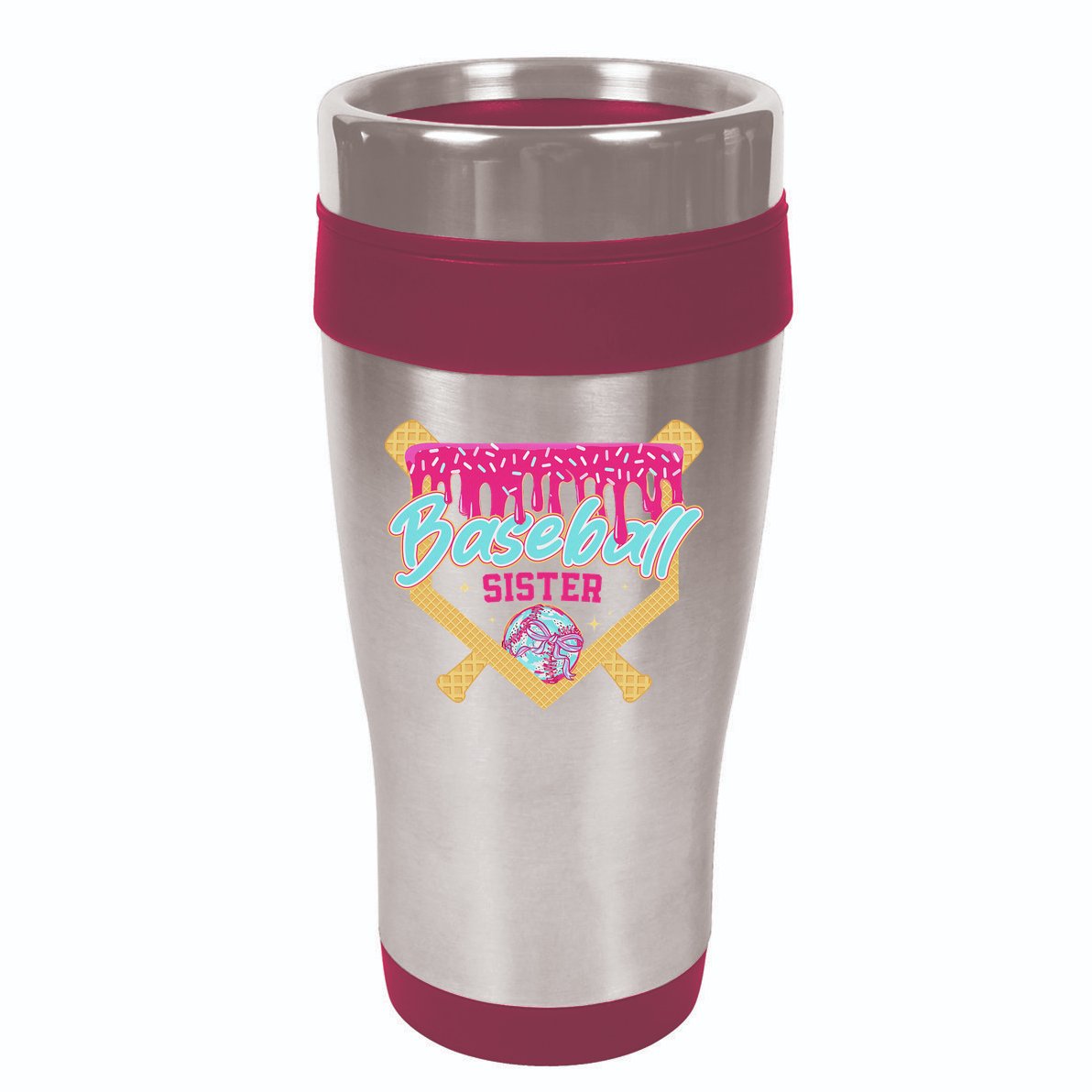 Baseball Sister Drip Ice Cream Baseball Game Day 16oz Travel Tumbler