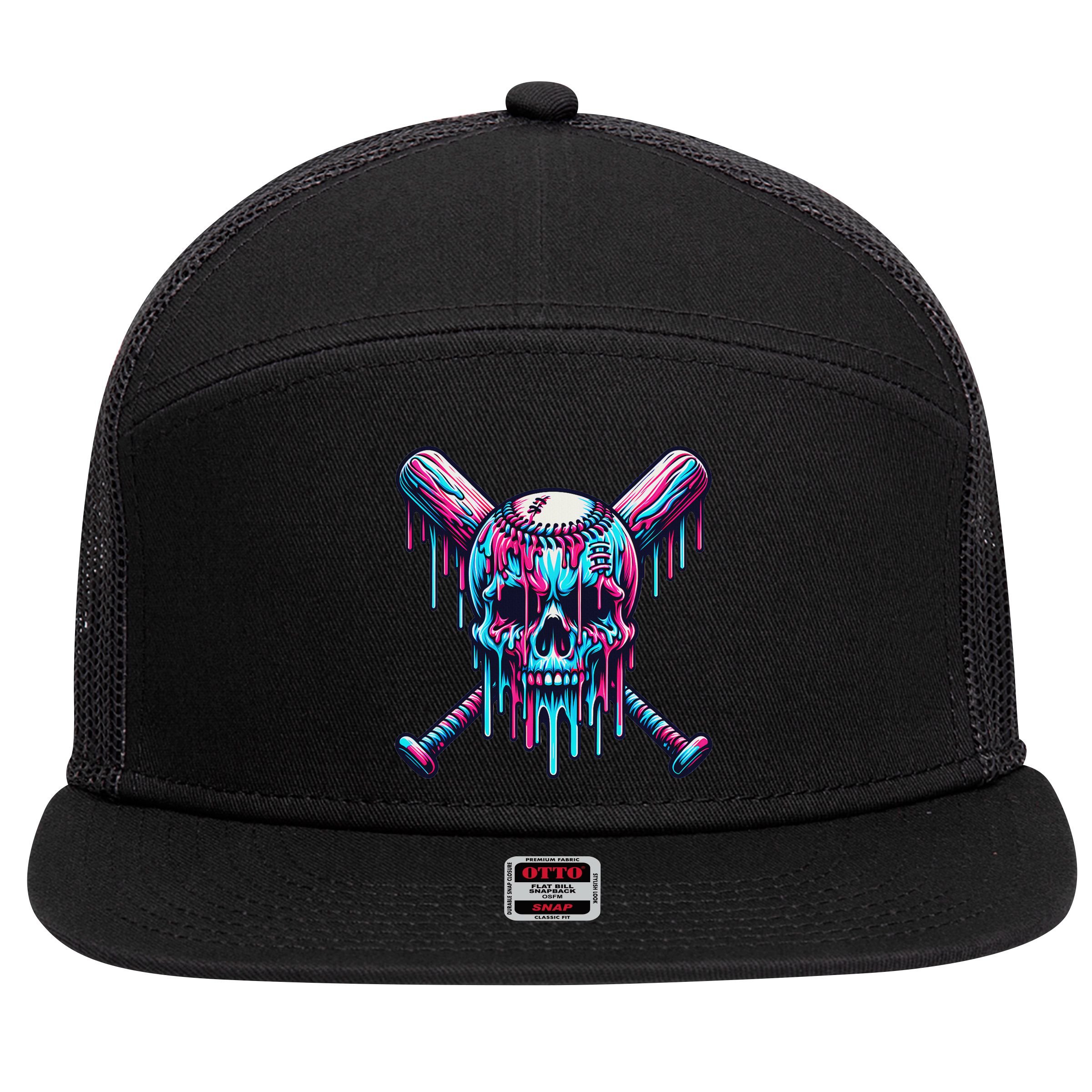 Baseball Skull Drip Baseball Drip Baseball Ice Cream Drip 7 Panel Mesh Trucker Snapback Hat