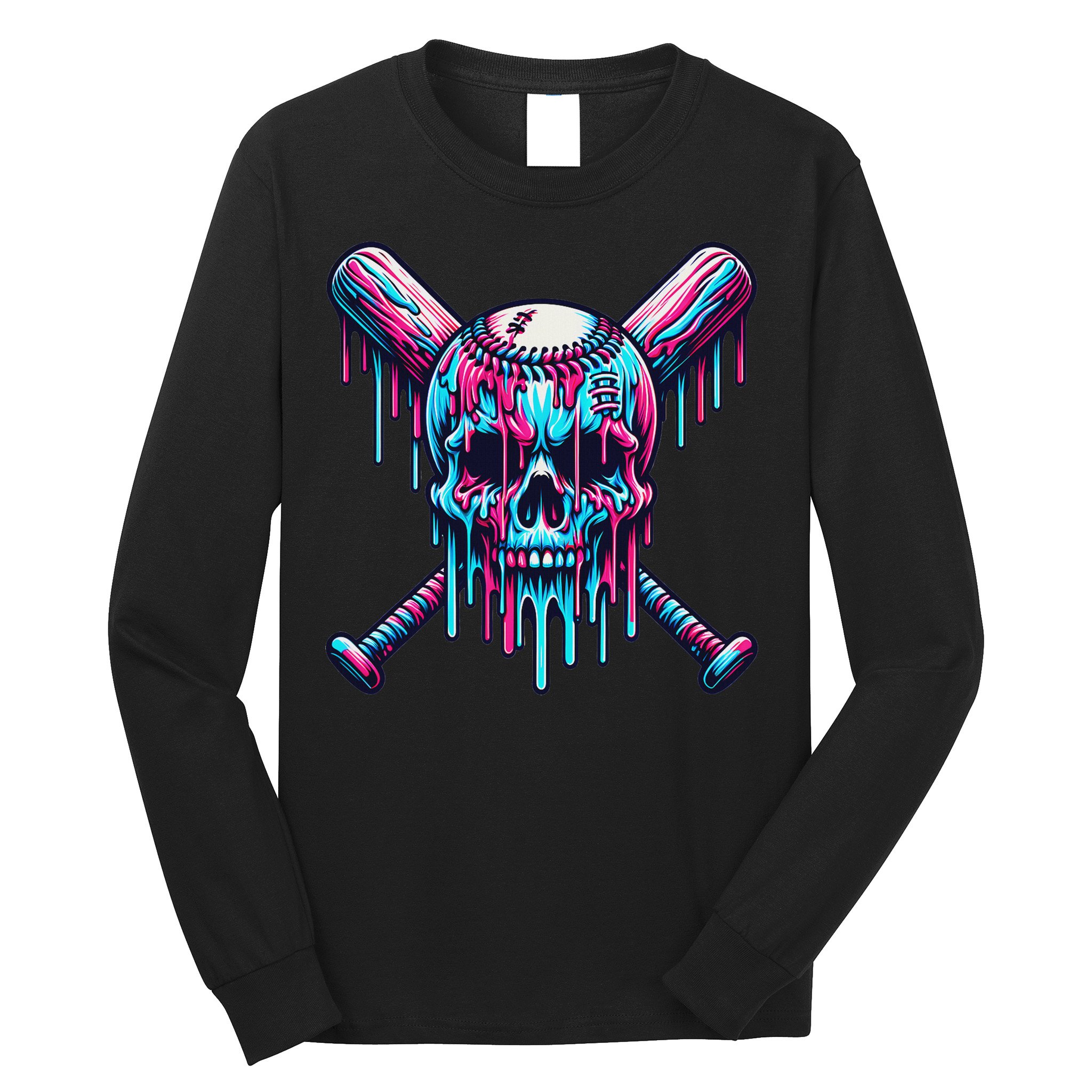Baseball Skull Drip Baseball Drip Baseball Ice Cream Drip Long Sleeve Shirt