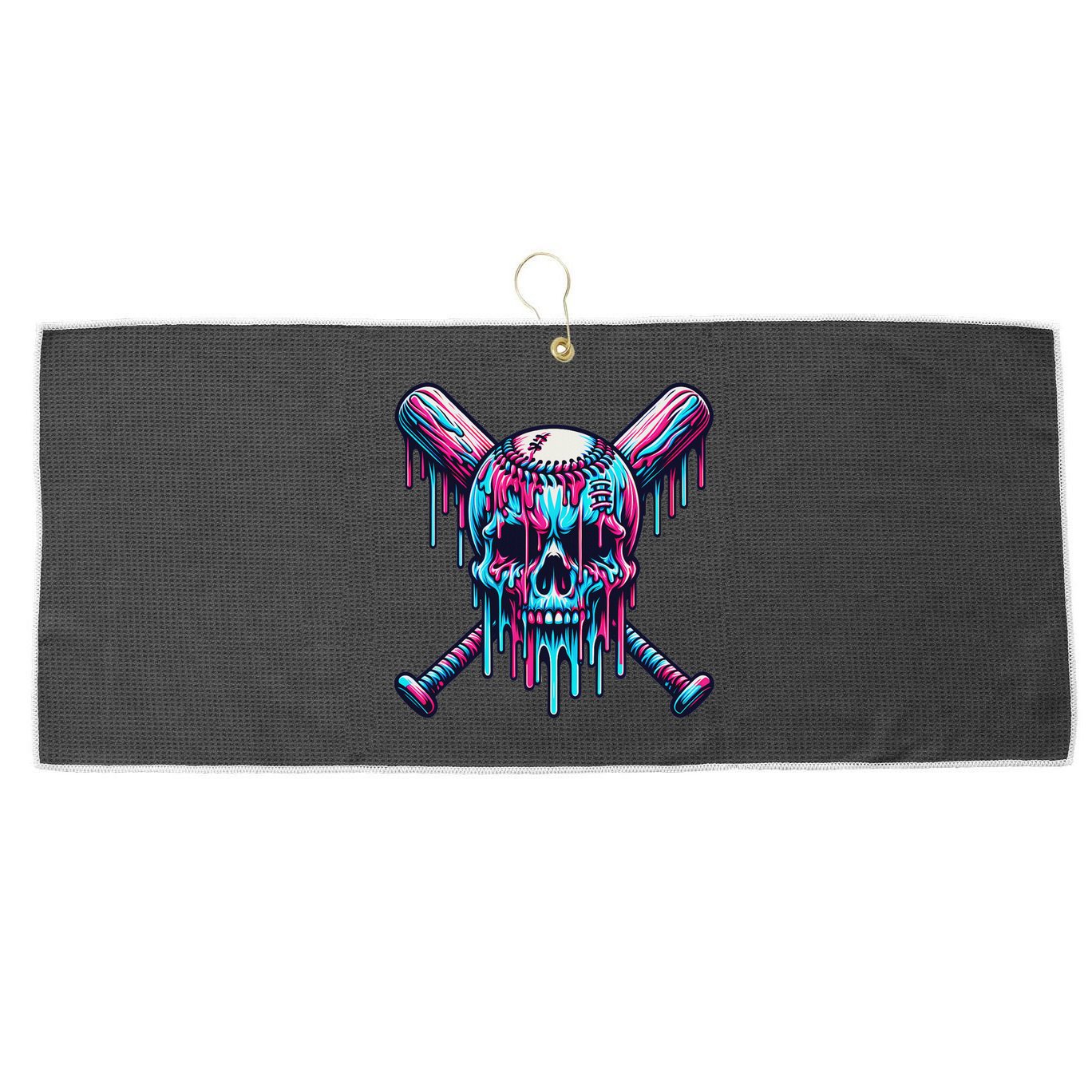 Baseball Skull Drip Baseball Drip Baseball Ice Cream Drip Large Microfiber Waffle Golf Towel