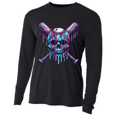 Baseball Skull Drip Baseball Drip Baseball Ice Cream Drip Cooling Performance Long Sleeve Crew