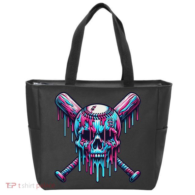 Baseball Skull Drip Baseball Drip Baseball Ice Cream Drip Zip Tote Bag