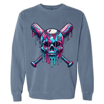 Baseball Skull Drip Baseball Drip Baseball Ice Cream Drip Garment-Dyed Sweatshirt