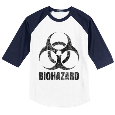 Biohazard Symbol Distressed Weathered Look Halloween Fun Baseball Sleeve Shirt