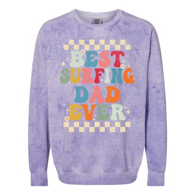 Best Surfing Dad Ever Retro Groovy Gift Surfing Dad Meaningful Gift Colorblast Crewneck Sweatshirt