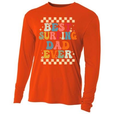 Best Surfing Dad Ever Retro Groovy Gift Surfing Dad Meaningful Gift Cooling Performance Long Sleeve Crew