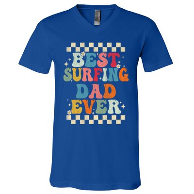 Best Surfing Dad Ever Retro Groovy Gift Surfing Dad Meaningful Gift V-Neck T-Shirt