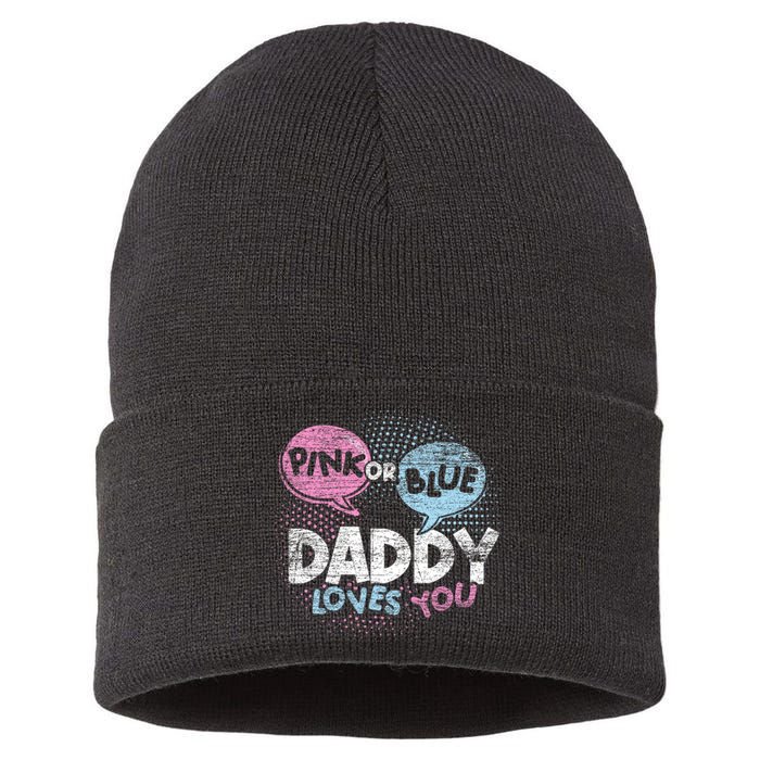 Baby Shower Dad Or Blue Daddy Loves You Gender Reveal Sustainable Knit Beanie