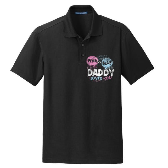 Baby Shower Dad Or Blue Daddy Loves You Gender Reveal Dry Zone Grid Polo