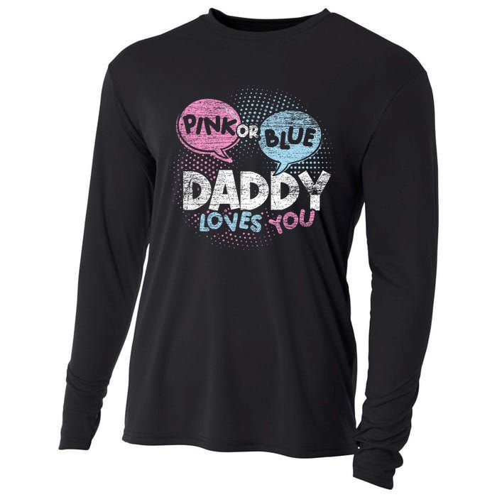 Baby Shower Dad Or Blue Daddy Loves You Gender Reveal Cooling Performance Long Sleeve Crew