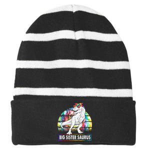 Big Sistersaurus Dinosaur Big Sister Saurus Family Matching Striped Beanie with Solid Band