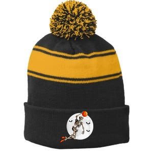 Basketball Skeleton Dunk Basketball Player Halloween Moon Stripe Pom Pom Beanie