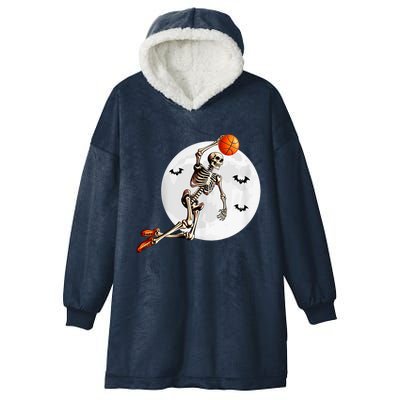 Basketball Skeleton Dunk Basketball Player Halloween Moon Hooded Wearable Blanket