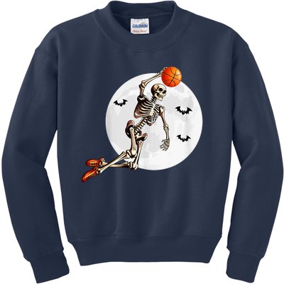 Basketball Skeleton Dunk Basketball Player Halloween Moon Kids Sweatshirt