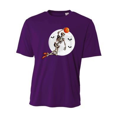 Basketball Skeleton Dunk Basketball Player Halloween Moon Youth Performance Sprint T-Shirt