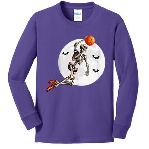 Basketball Skeleton Dunk Basketball Player Halloween Moon Kids Long Sleeve Shirt