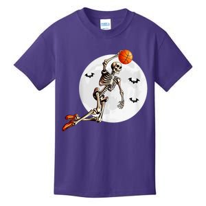 Basketball Skeleton Dunk Basketball Player Halloween Moon Kids T-Shirt